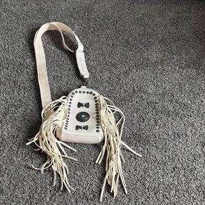 Montana west Fringe Crossbody Bag with Turquoise Stud Accents - Cream